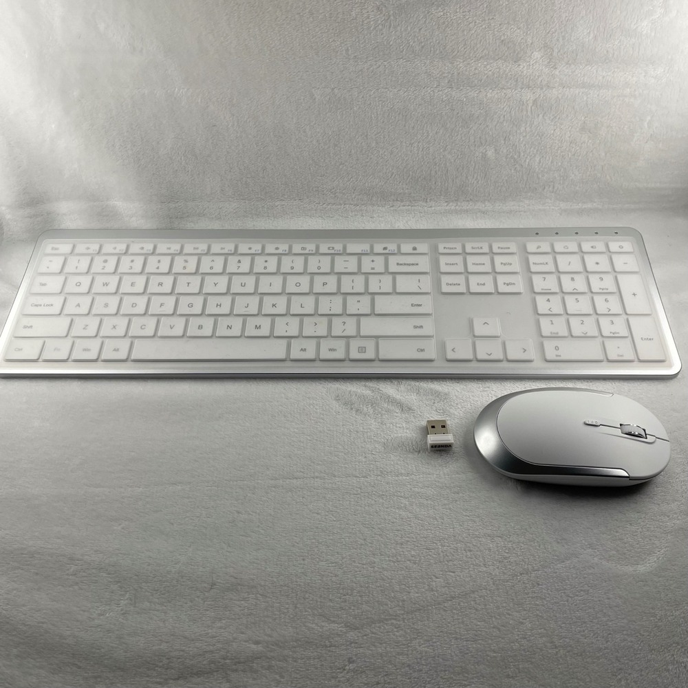 Seenda Wireless Keyboard and Mouse Combo Silver White SK38 Full Size Slim